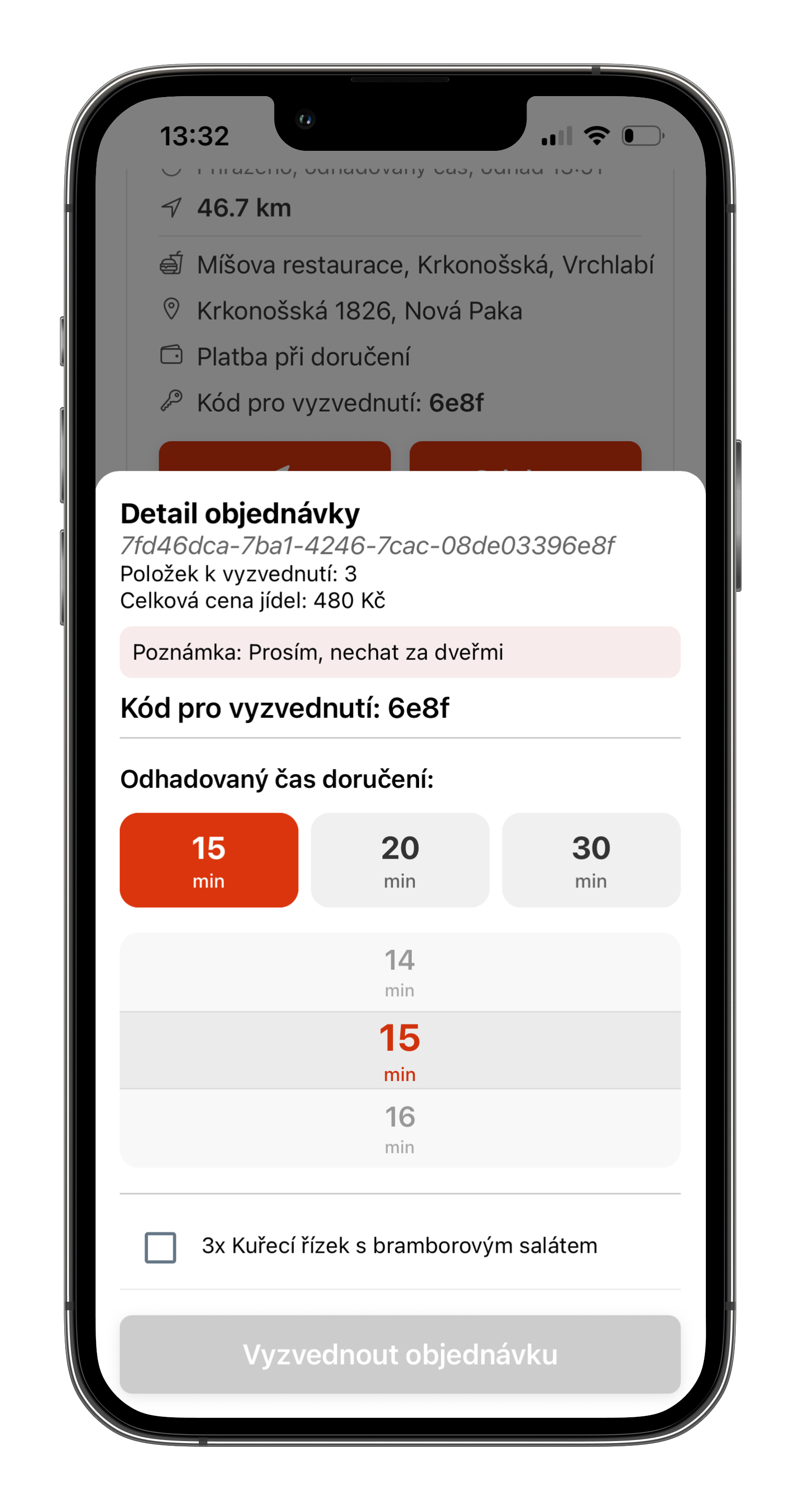 Kurýrní aplikace — detail