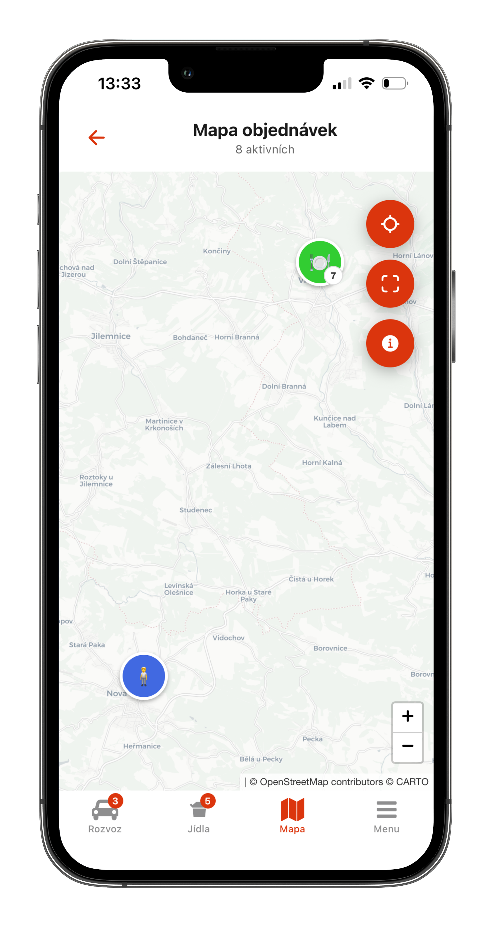 Kurýrní aplikace — mapa