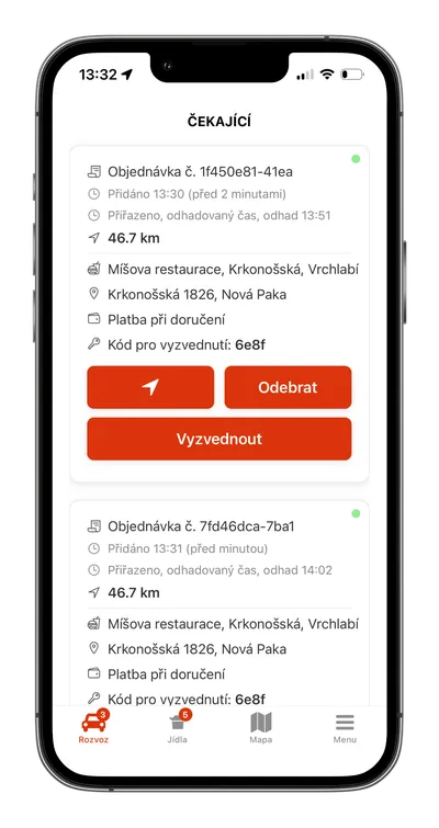 Kurýrní aplikace: přehled objednávek